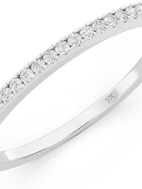 10k Solid White Gold 1mm  .08ct natural diamond ring small size 7